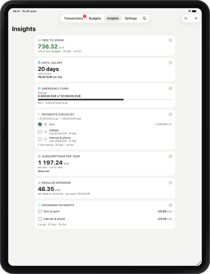 Insight cards on an iPad