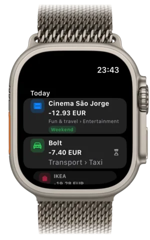 Today's expenses on Apple Watch